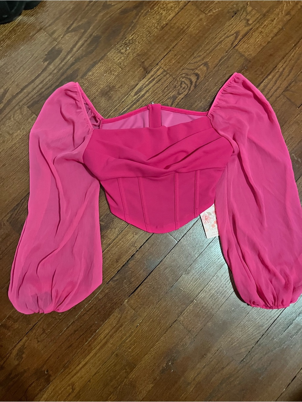 SHEIN Hot Pink Puff-Sleeve Corset Crop Top